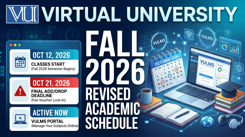 A calendar graphic highlighting the VULMS Fall 2026 deadlines for Virtual University students